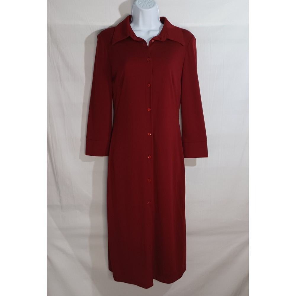 Women's Ruby Red Button Up Front Midi Dress with Collar Size Medium
